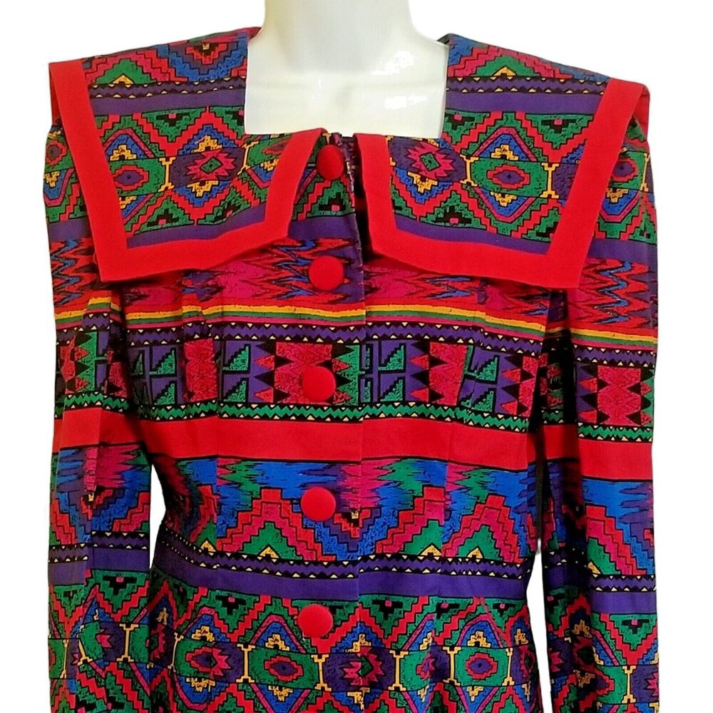 Leslie Lucks Blouse Jacket M Vintage Southwest Aztec Collar Button Up READ